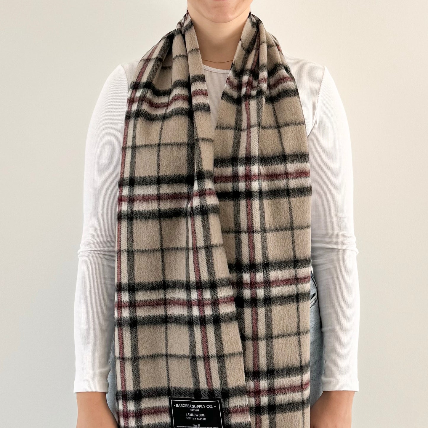 Thompson Light Beige - Scottish Tartan Lambswool Scarf
