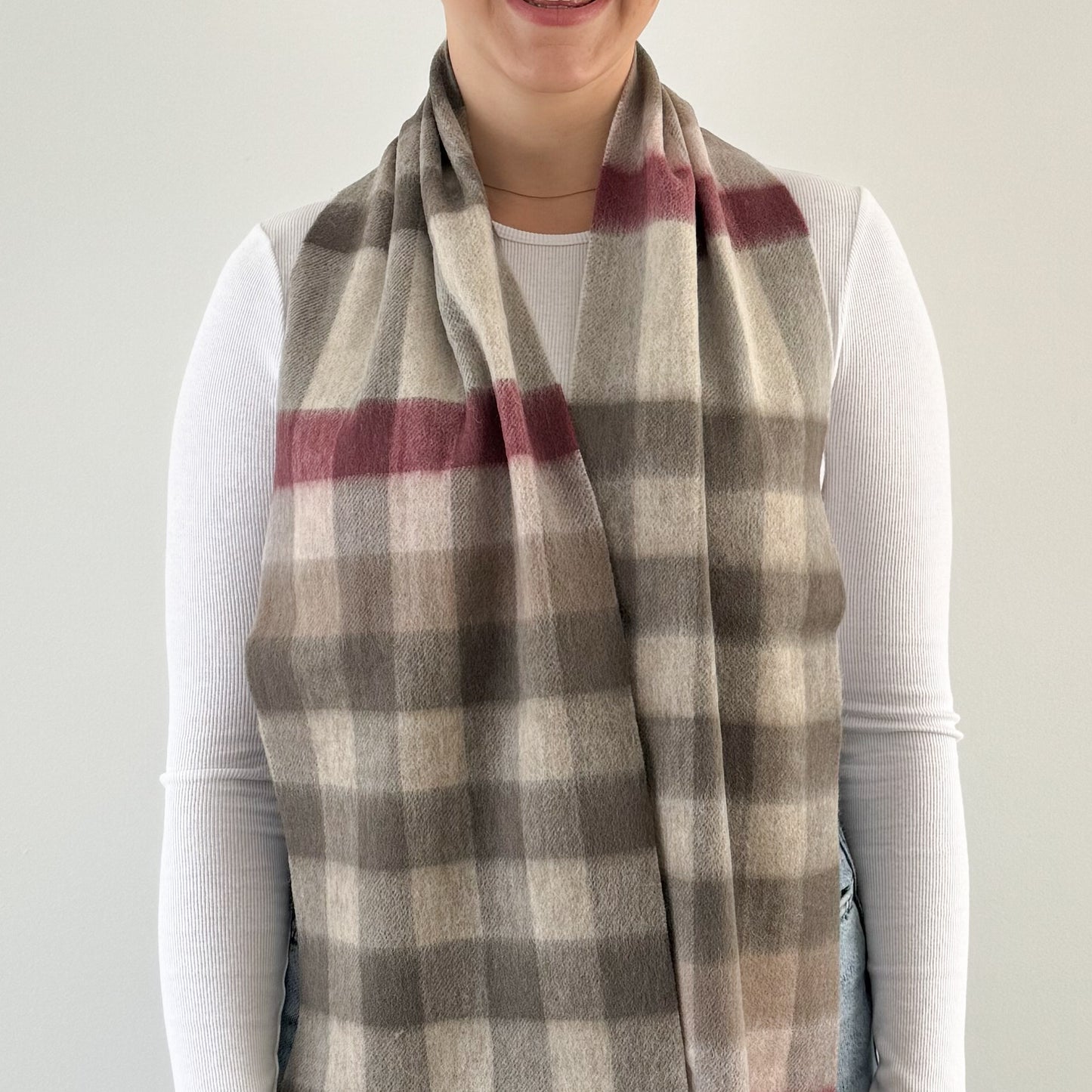 Giant Chequer Pink / Taupe - Scottish Tartan Lambswool Scarf