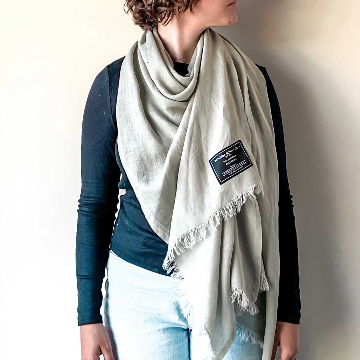 Pistachio Linen Scarf - Fringed