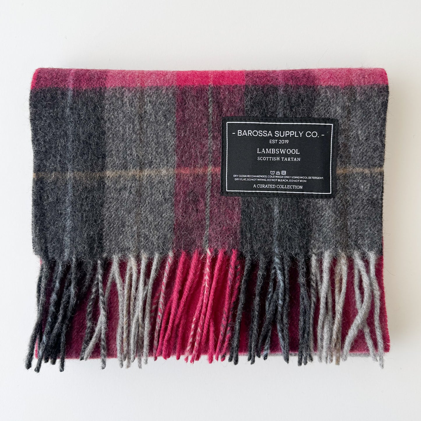 Windowpane Plum / Grey - Scottish Tartan Lambswool Scarf