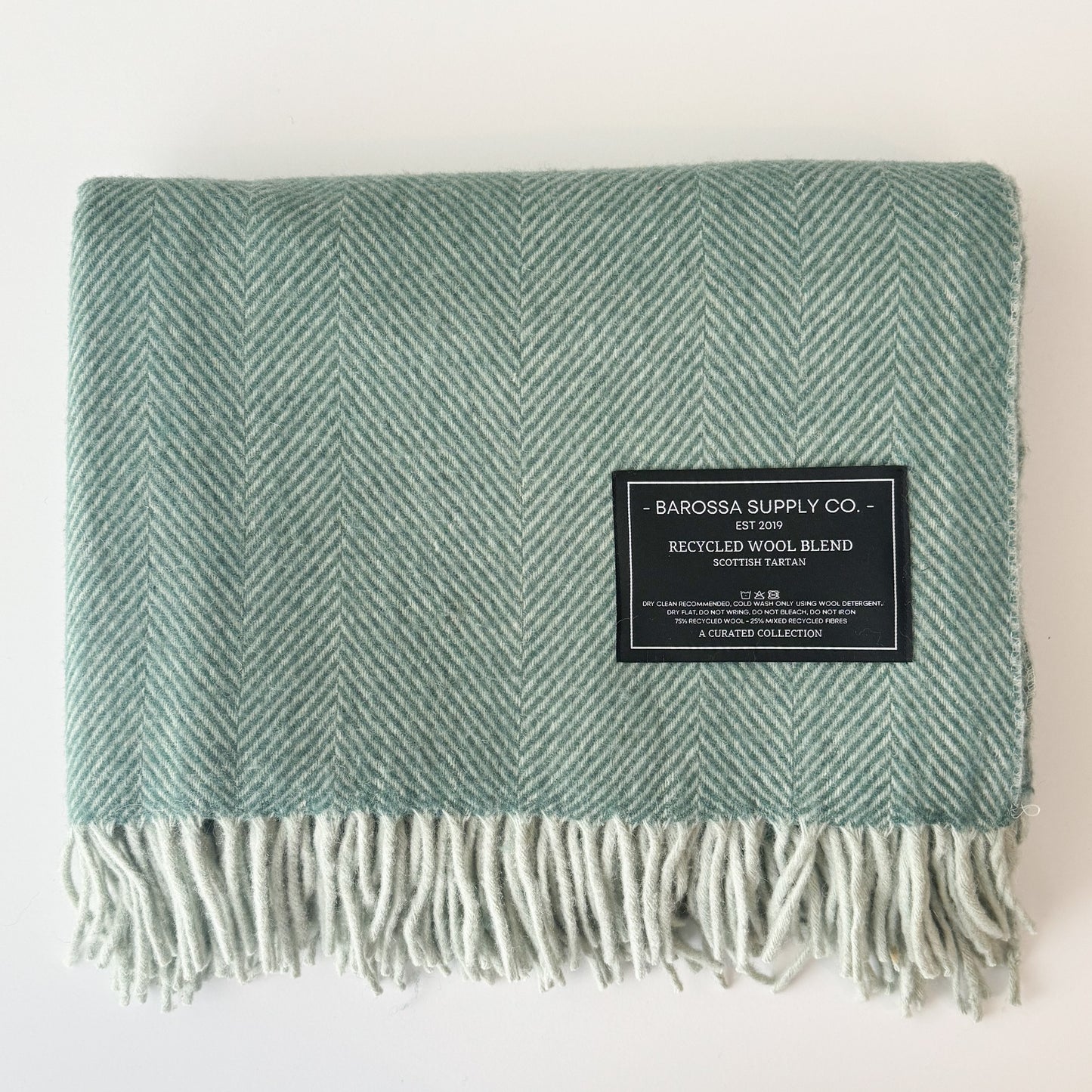 Mint Green - Herringbone Wool Blend Blanket