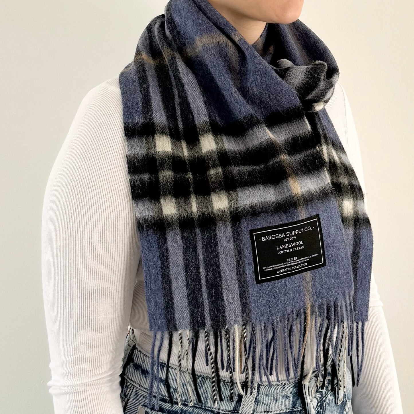 Thomson Enlarged Denim - Scottish Tartan Lambswool Scarf