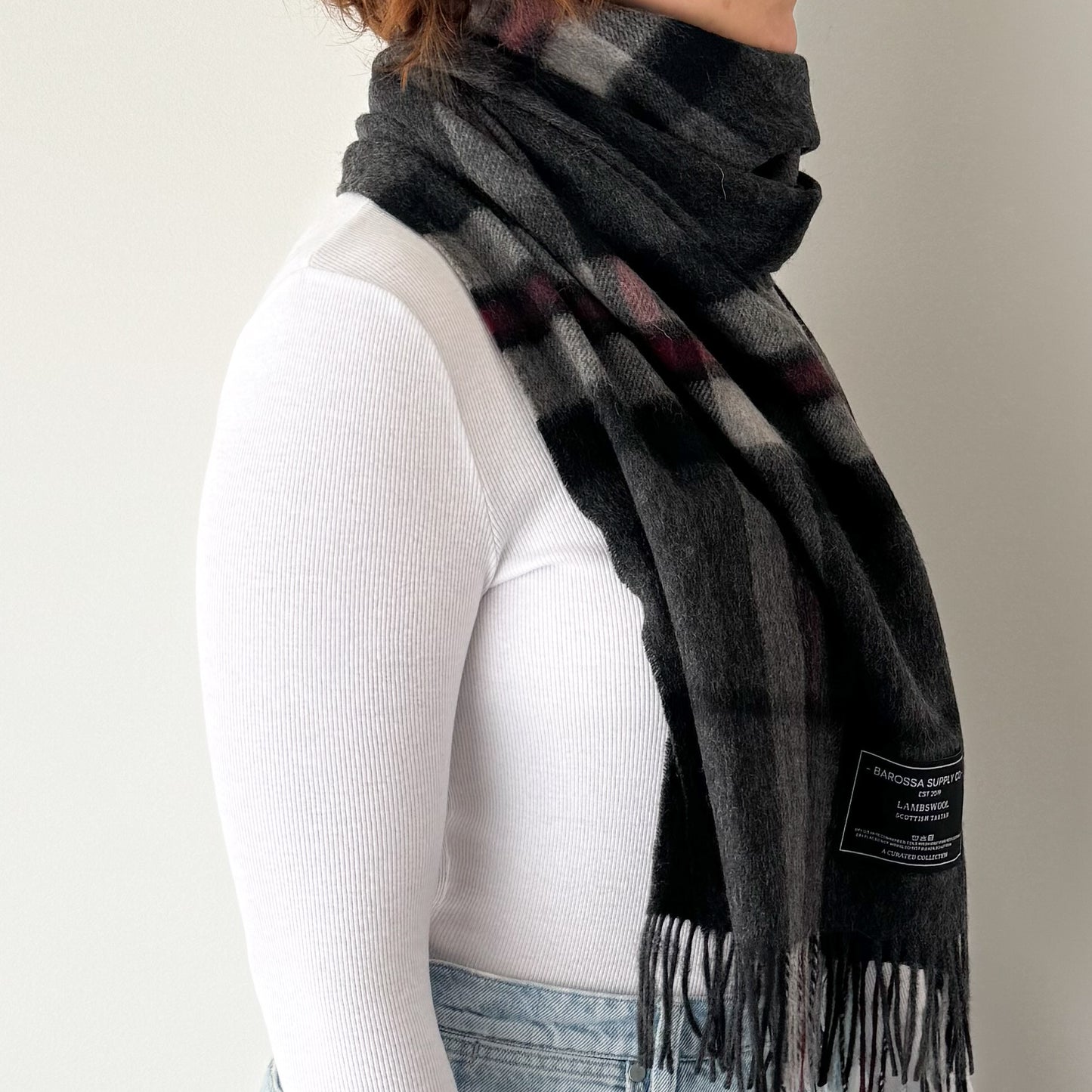 Thomson Charcoal - Scottish Tartan Lambswool Wide Scarf