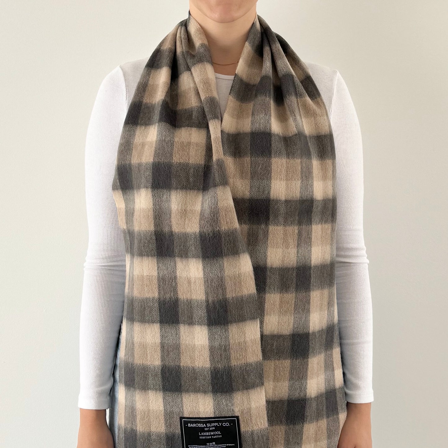 Neutral Check- Scottish Tartan Lambswool Scarf