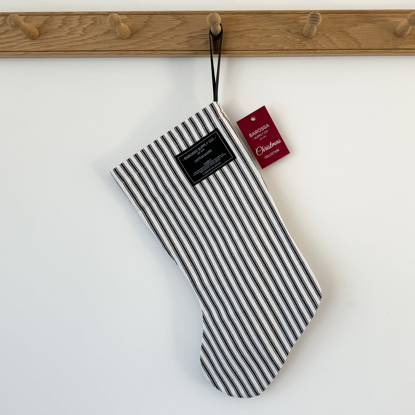 Dark Grey Farmhouse Stripe Christmas Stocking