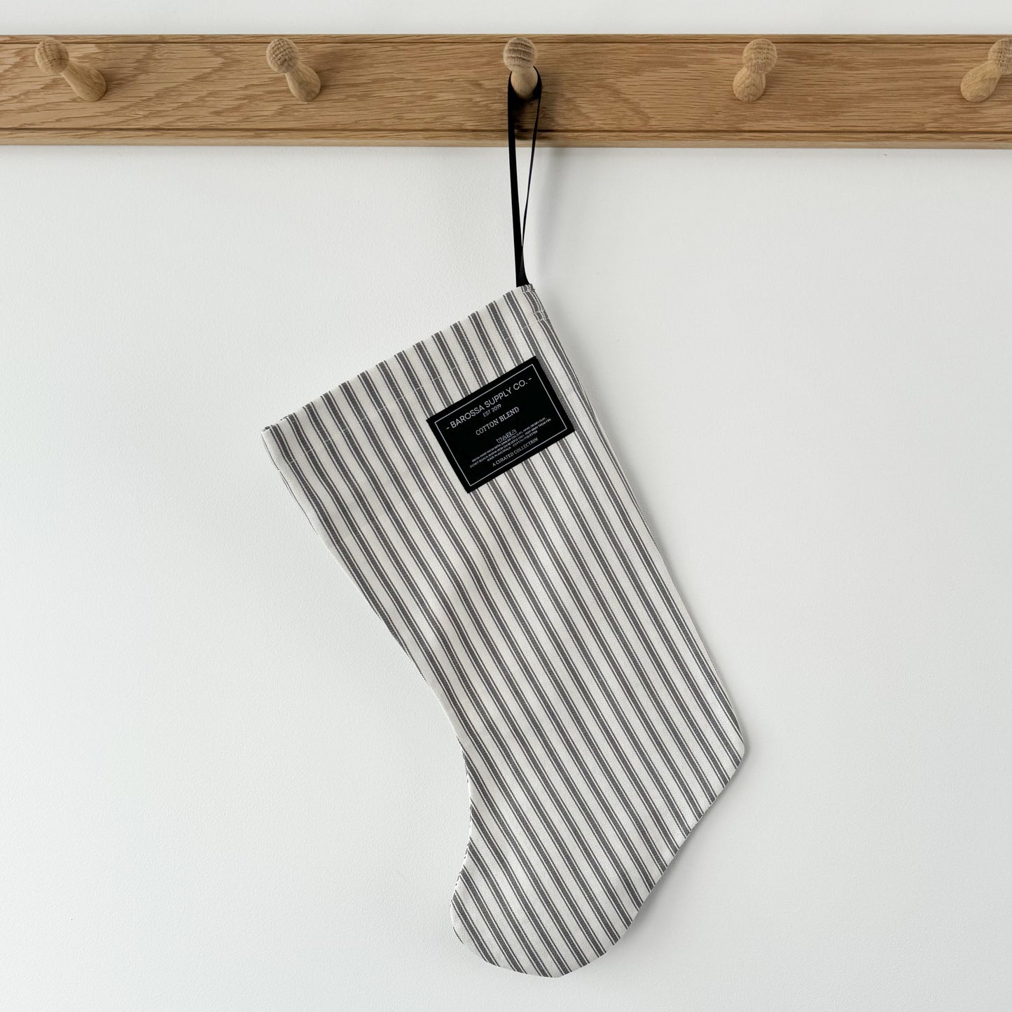 Light Grey Farmhouse Stripe Christmas Stocking