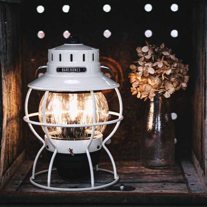 Vintage White Railroad Lantern - Barebones