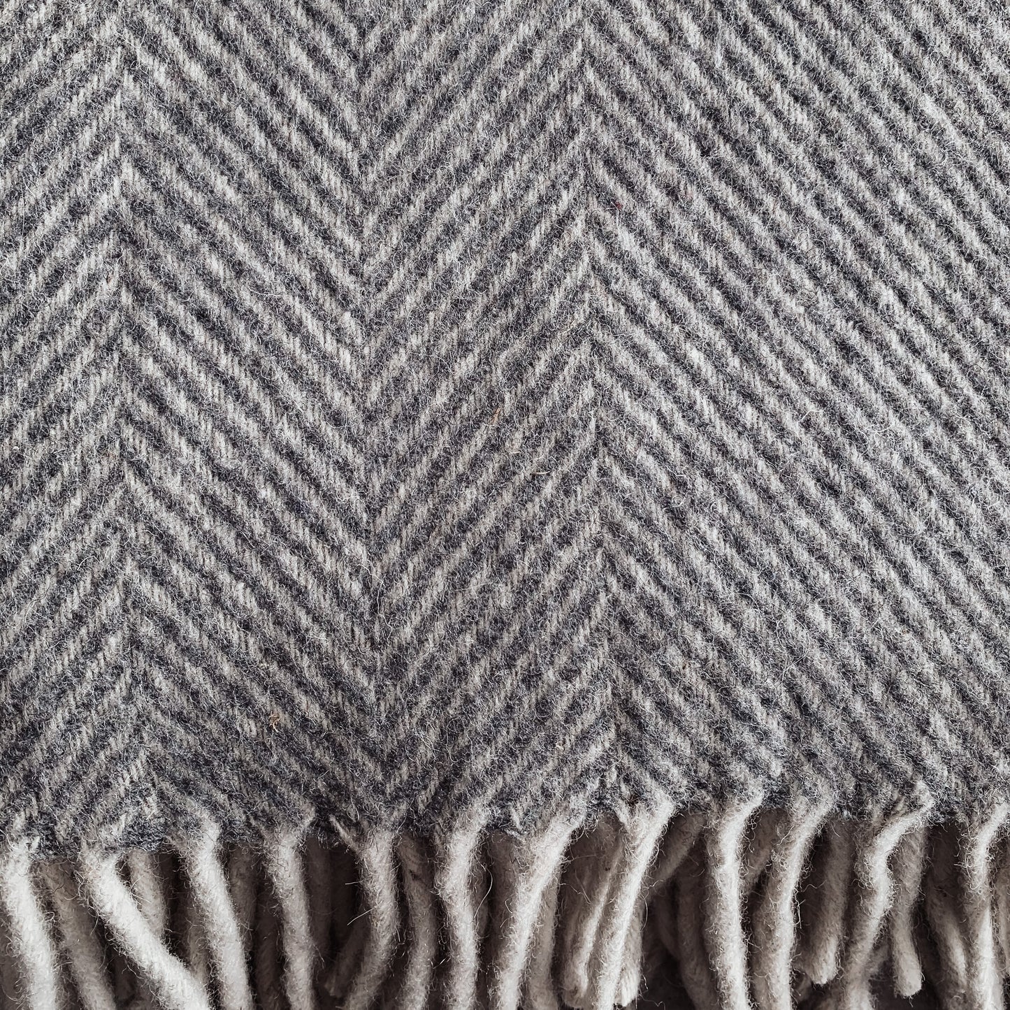 Grey - Herringbone Wool Blend Blanket