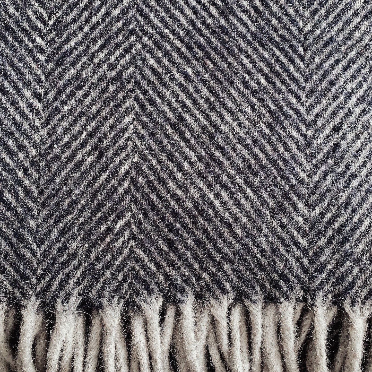 Blue - Herringbone Wool Blend Blanket