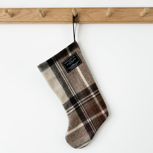 Christmas Stocking - Recycled Wool Scottish Tartan - Stewart Natural Dress