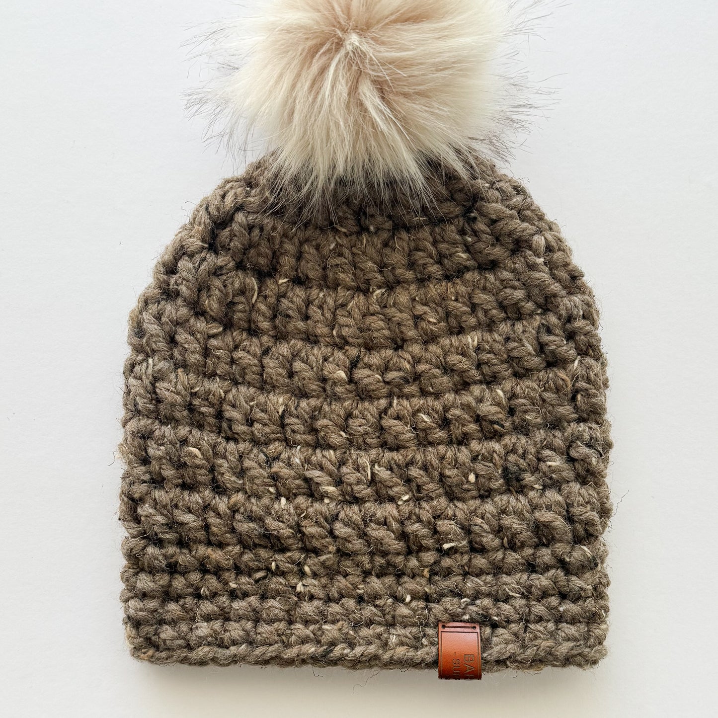 Crochet Pom Pom Beanie - Wool Blend