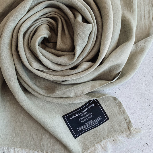 Pistachio Linen Scarf - Fringed