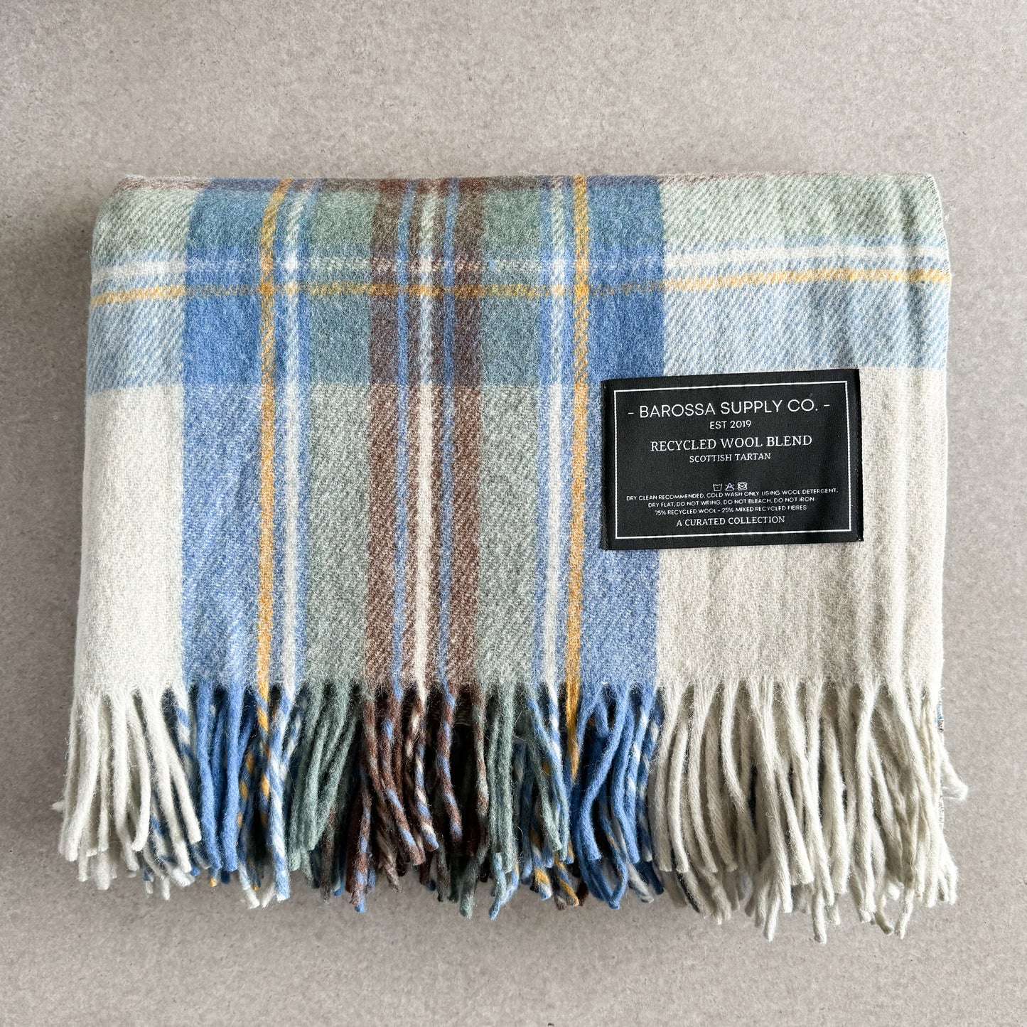 Stewart Muted Blue - Recycled Wool Blend Scottish Tartan Blanket