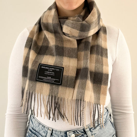 Neutral Check- Scottish Tartan Lambswool Scarf
