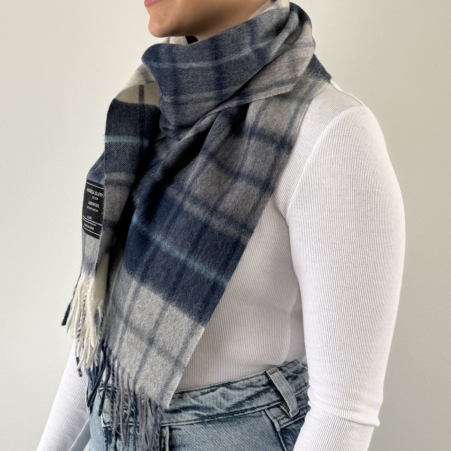 Mill Check Navy - Scottish Tartan Lambswool Scarf