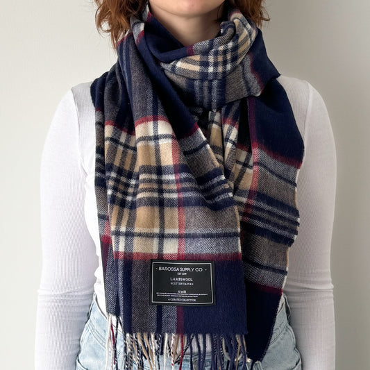 Stewart Navy - Scottish Tartan Lambswool Wide Scarf