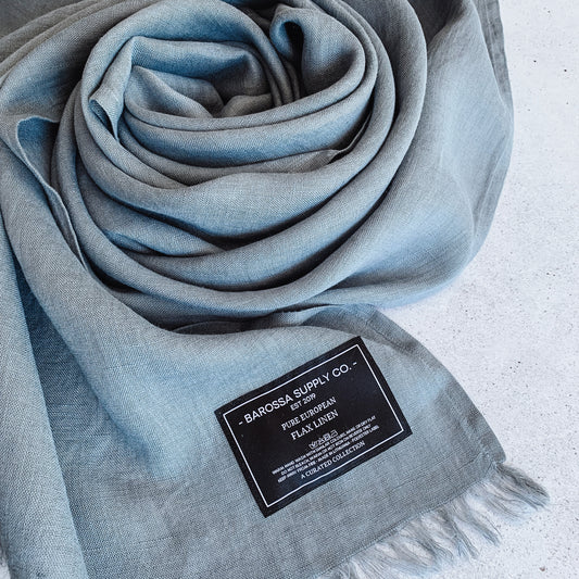 Blue Gum Linen Scarf - Fringed