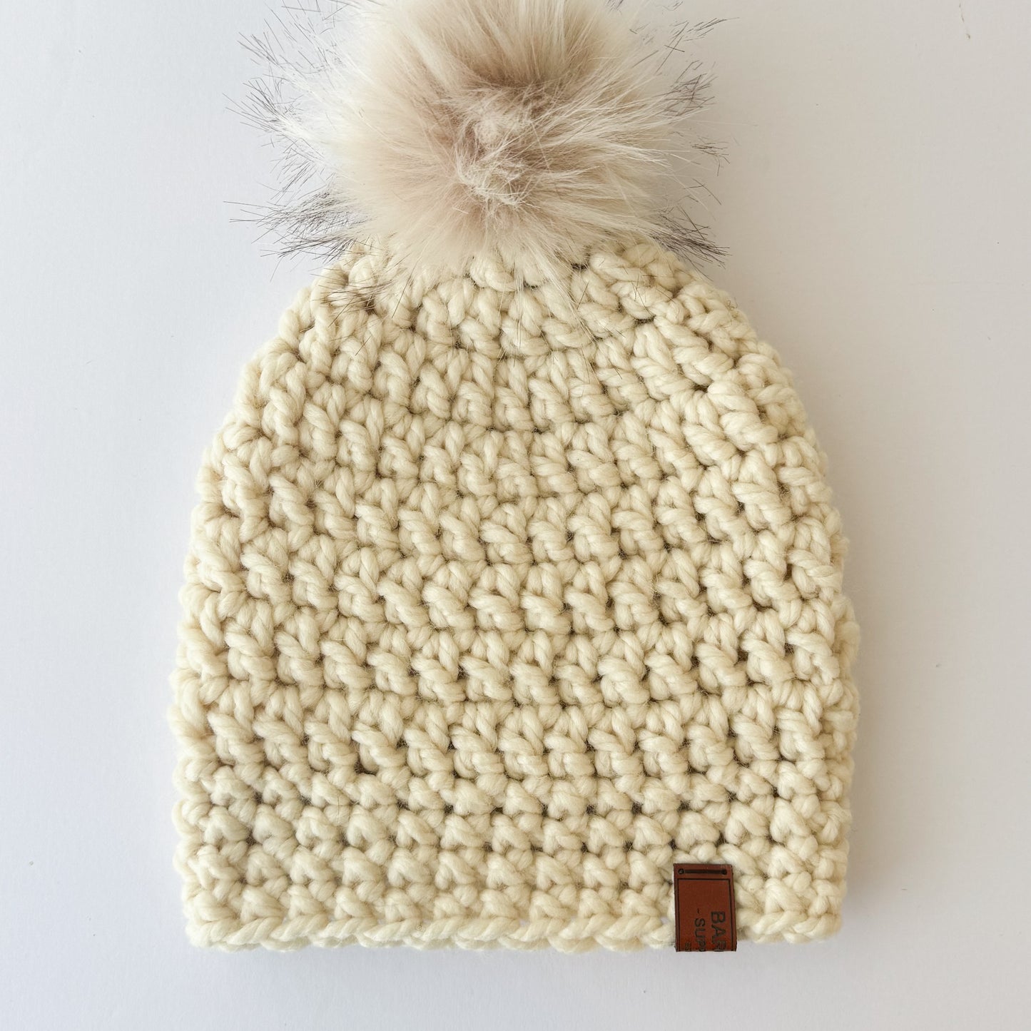 Crochet Pom Pom Beanie - Wool Blend