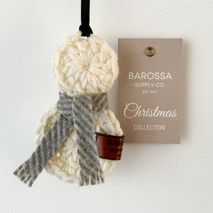 Crochet Snowman Ornament - Herringbone Grey