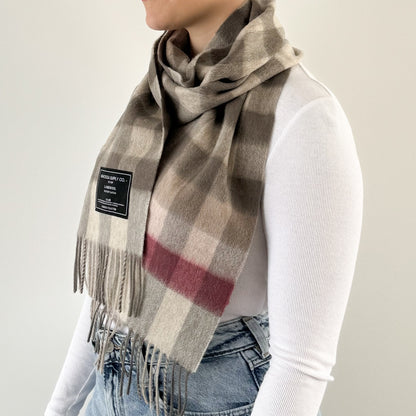 Giant Chequer Pink / Taupe - Scottish Tartan Lambswool Scarf