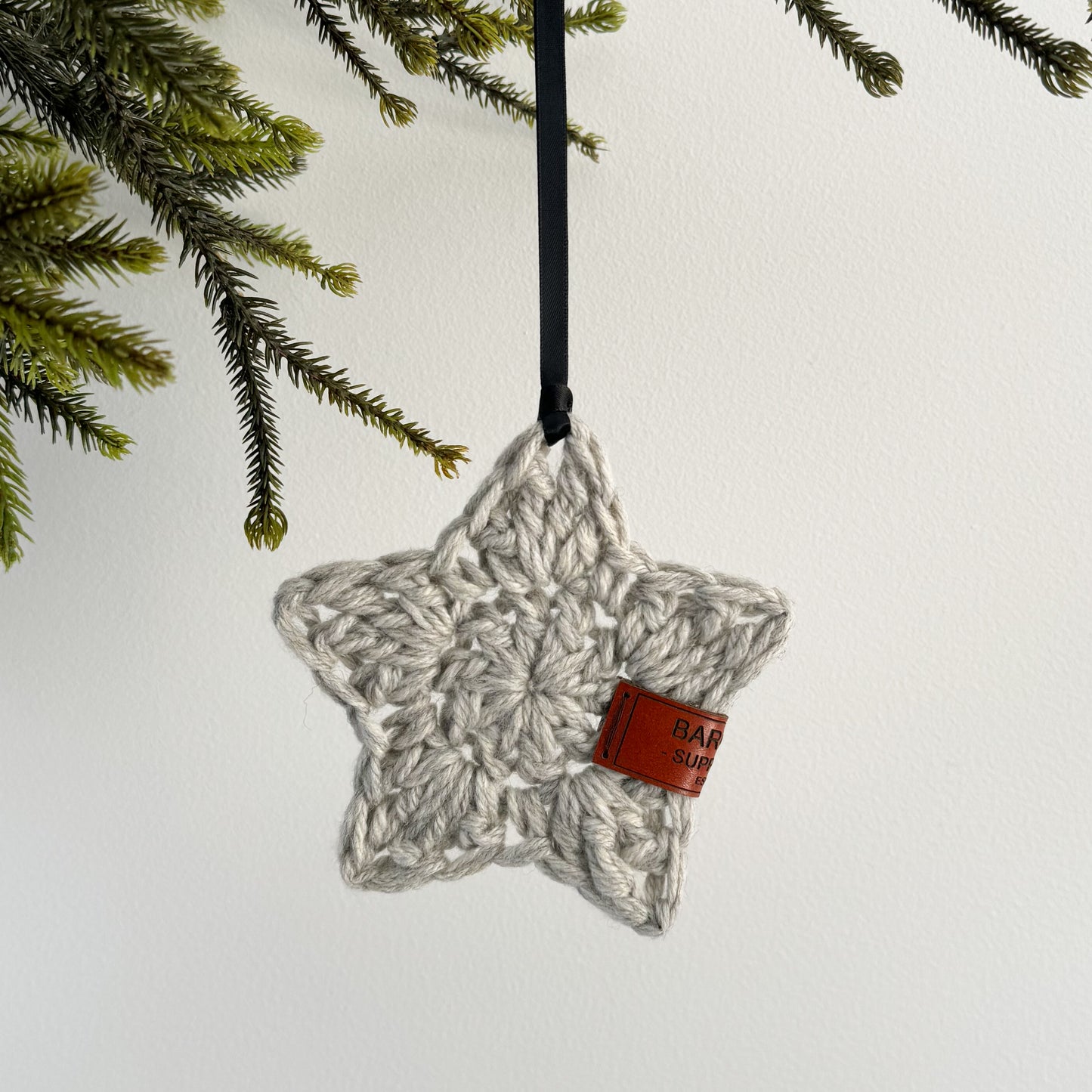 Crochet Star Ornament - Light Grey