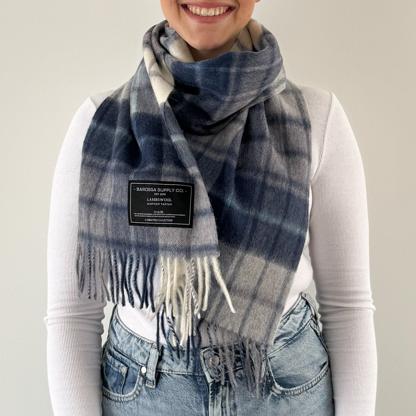 Mill Check Navy - Scottish Tartan Lambswool Scarf