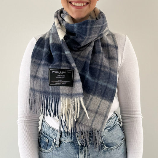 Mill Check Navy - Scottish Tartan Lambswool Scarf