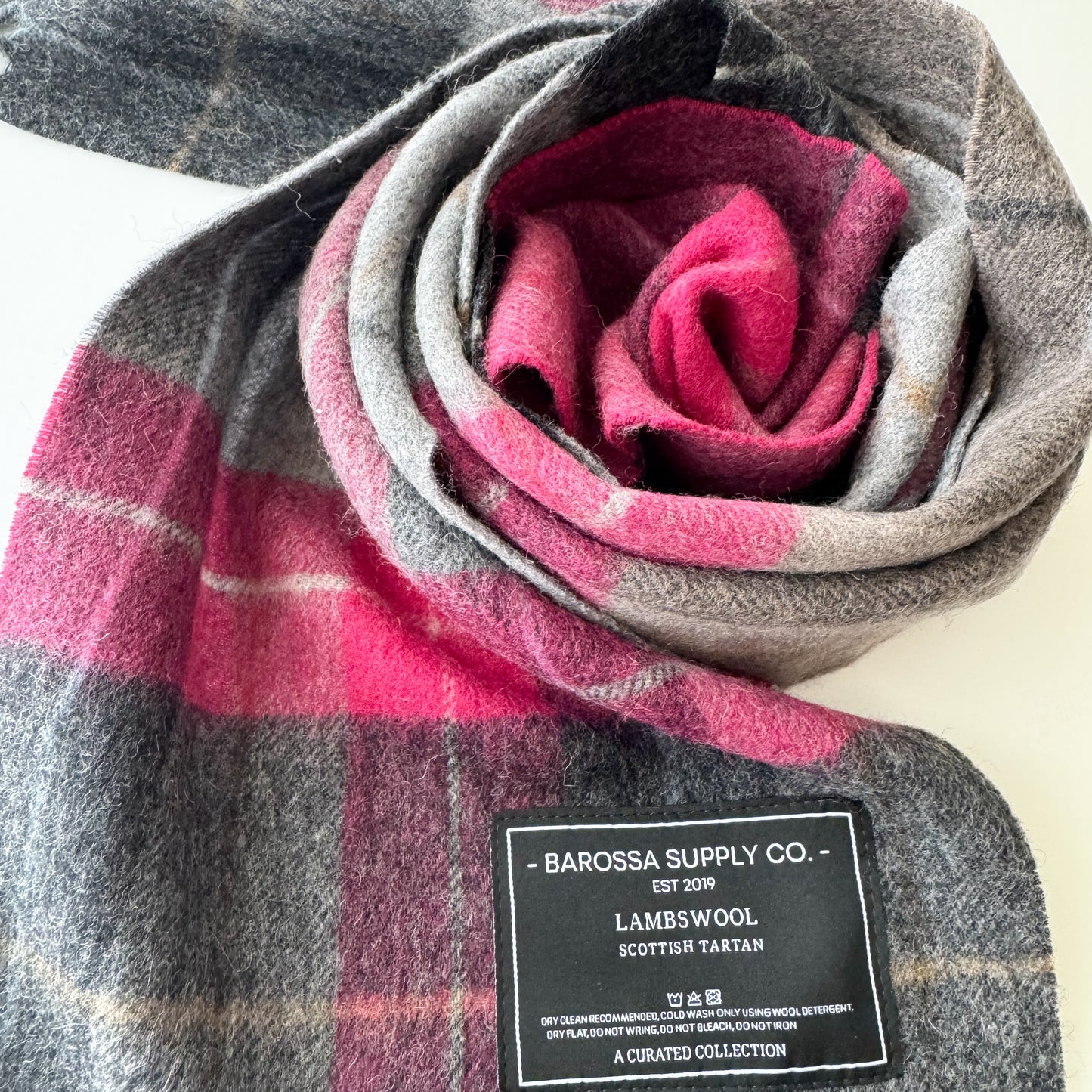 Windowpane Plum / Grey - Scottish Tartan Lambswool Scarf