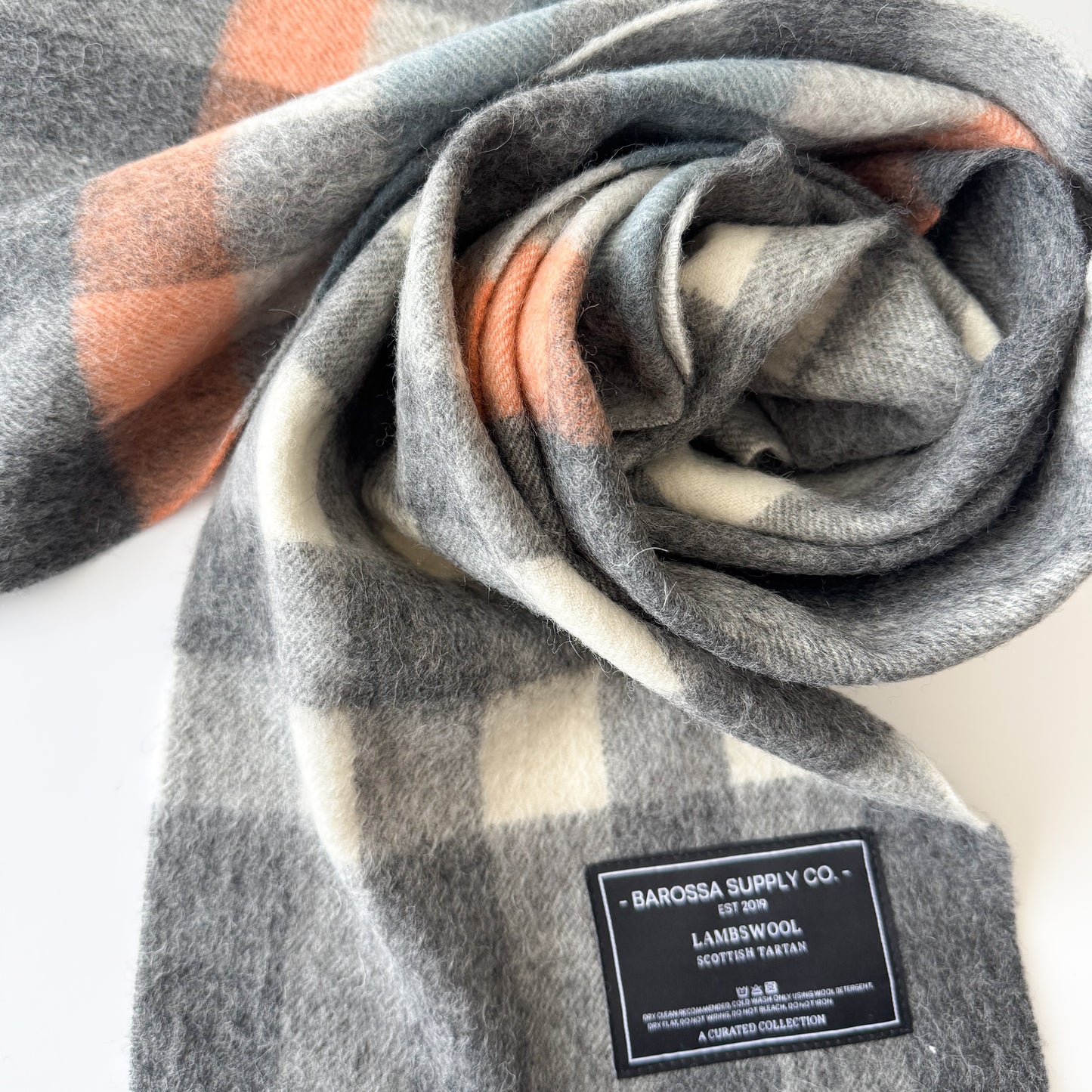 Chequer Teal / Peach / Grey - Scottish Tartan Lambswool Scarf