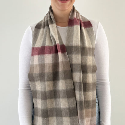 Giant Chequer Pink / Taupe - Scottish Tartan Lambswool Scarf