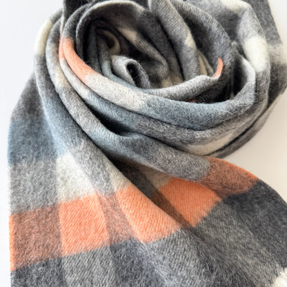 Chequer Teal / Peach / Grey - Scottish Tartan Lambswool Scarf