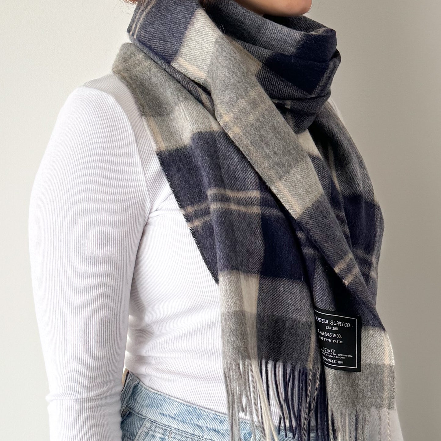 Bannockbane Silver - Scottish Tartan Lambswool Wide Scarf