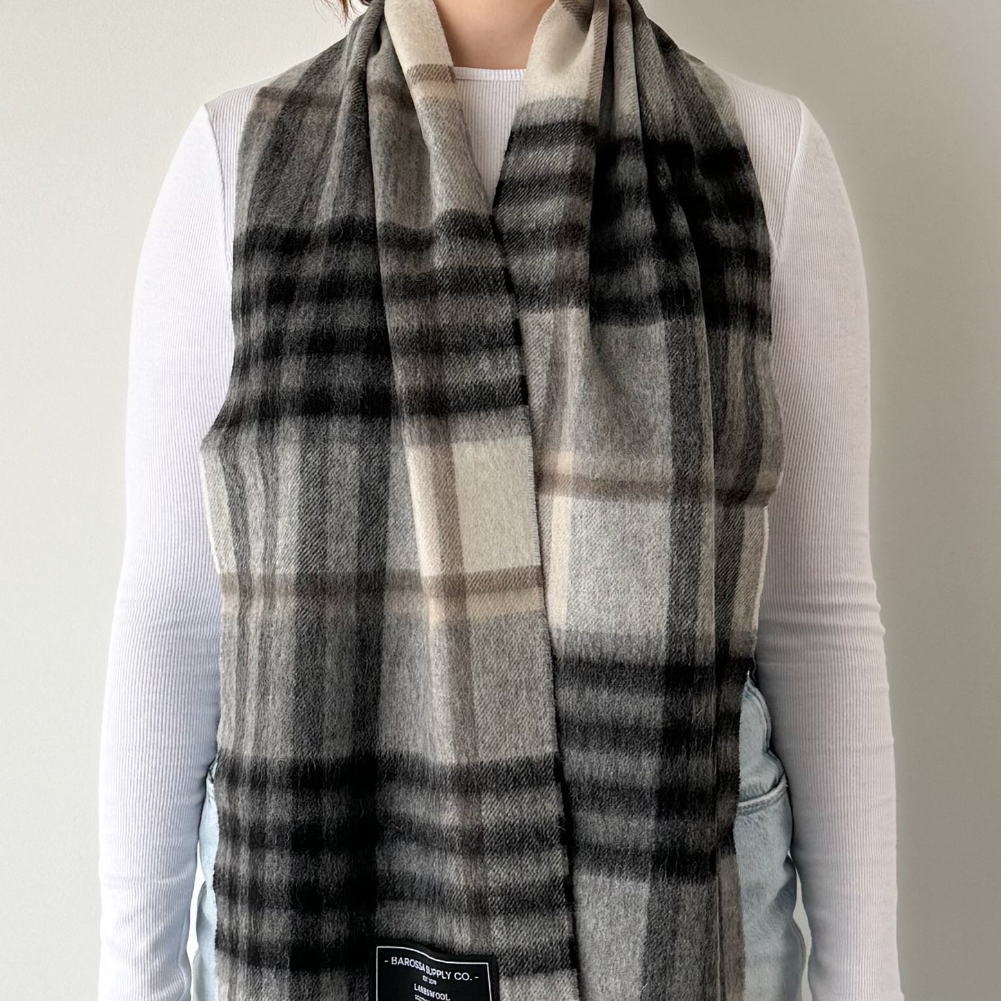 Chequer Grey + Pale Yellow -Scottish Tartan Lambswool Scarf