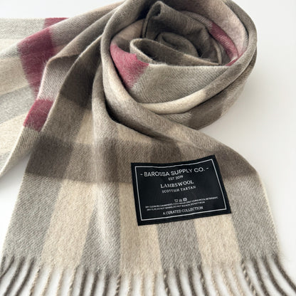 Giant Chequer Pink / Taupe - Scottish Tartan Lambswool Scarf