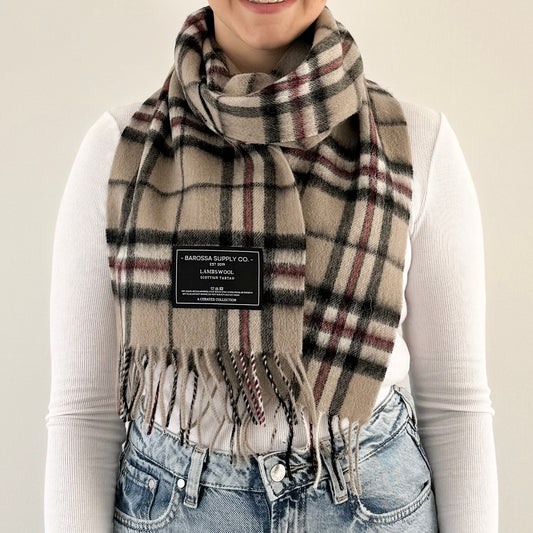 Thompson Light Beige  - Scottish Tartan Lambswool Scarf