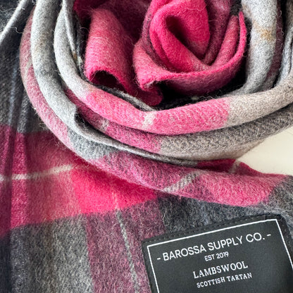 Windowpane Plum / Grey - Scottish Tartan Lambswool Scarf