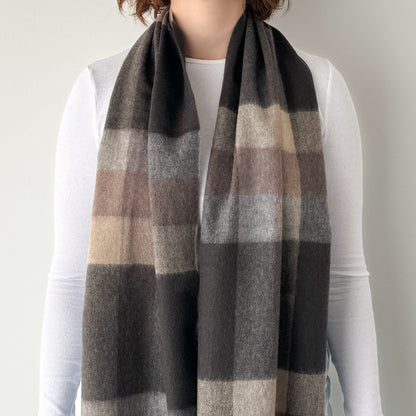 Neutral Check - Scottish Tartan Lambswool Wide Scarf