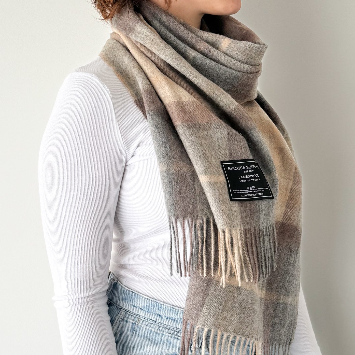 Mackellar Natural - Scottish Tartan Lambswool Wide Scarf