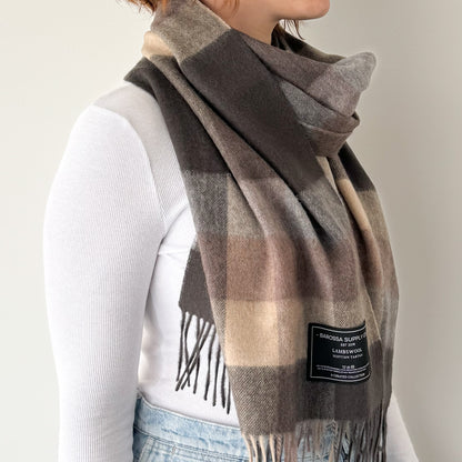 Neutral Check - Scottish Tartan Lambswool Wide Scarf