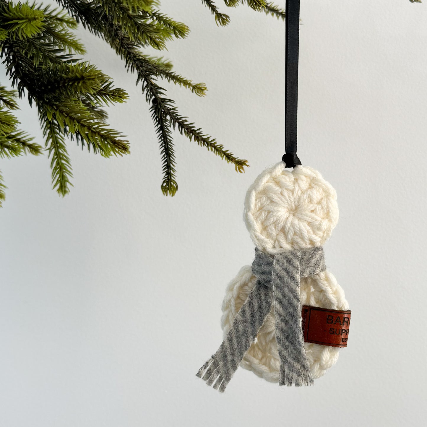 Crochet Snowman Ornament - Herringbone Grey