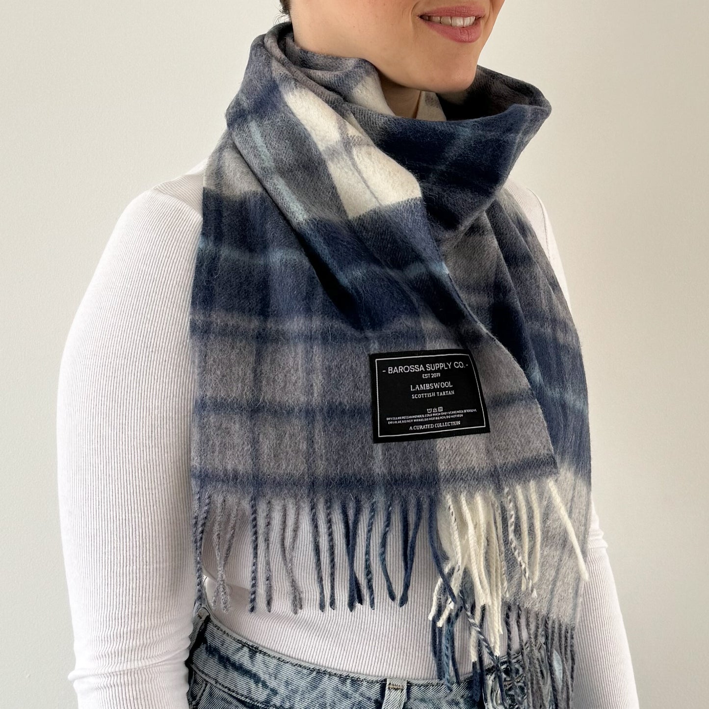 Mill Check Navy - Scottish Tartan Lambswool Scarf