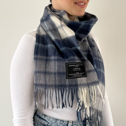 Mill Check Navy - Scottish Tartan Lambswool Scarf