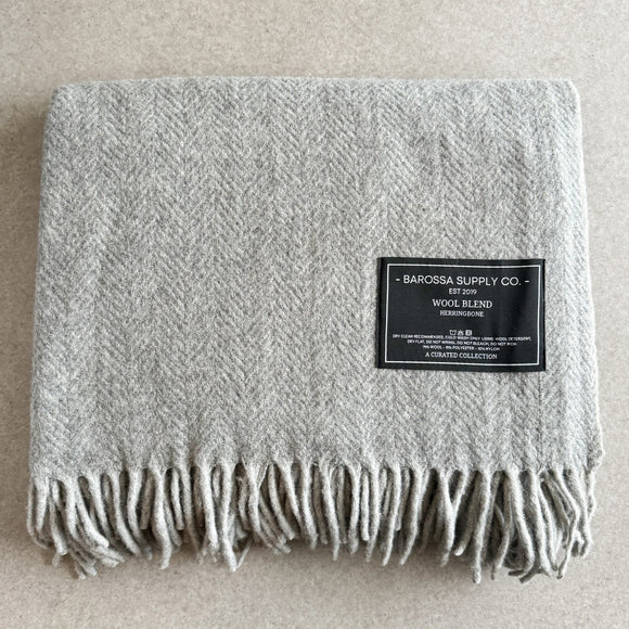 Medium Grey - Herringbone Wool Blend Blanket