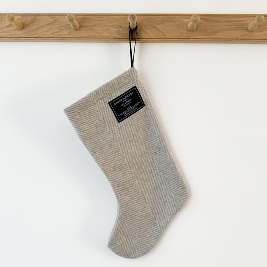 Christmas Stocking - Recycled Wool Herringbone - Light Grey