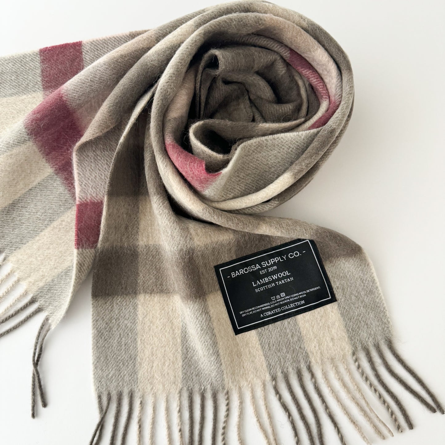 Giant Chequer Pink / Taupe - Scottish Tartan Lambswool Scarf