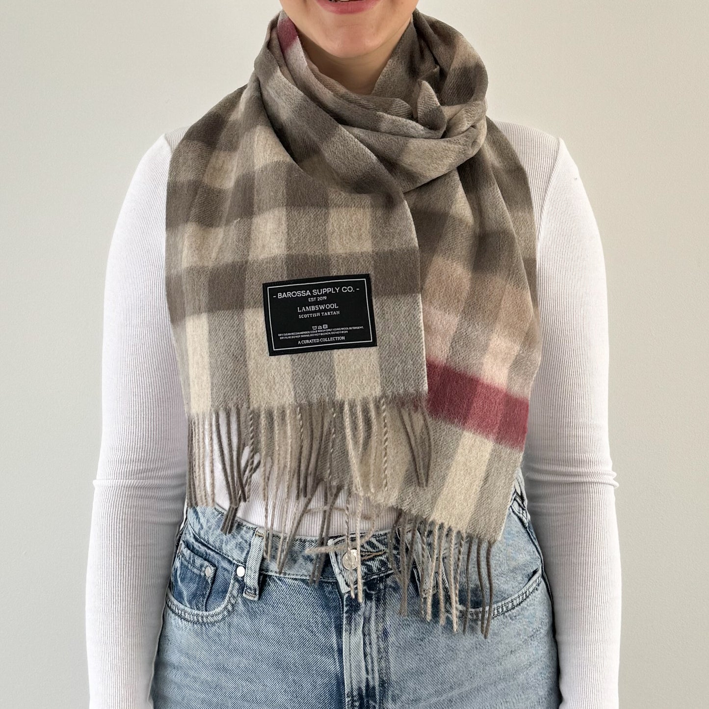 Giant Chequer Pink / Taupe - Scottish Tartan Lambswool Scarf