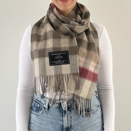 Giant Chequer Pink / Taupe - Scottish Tartan Lambswool Scarf