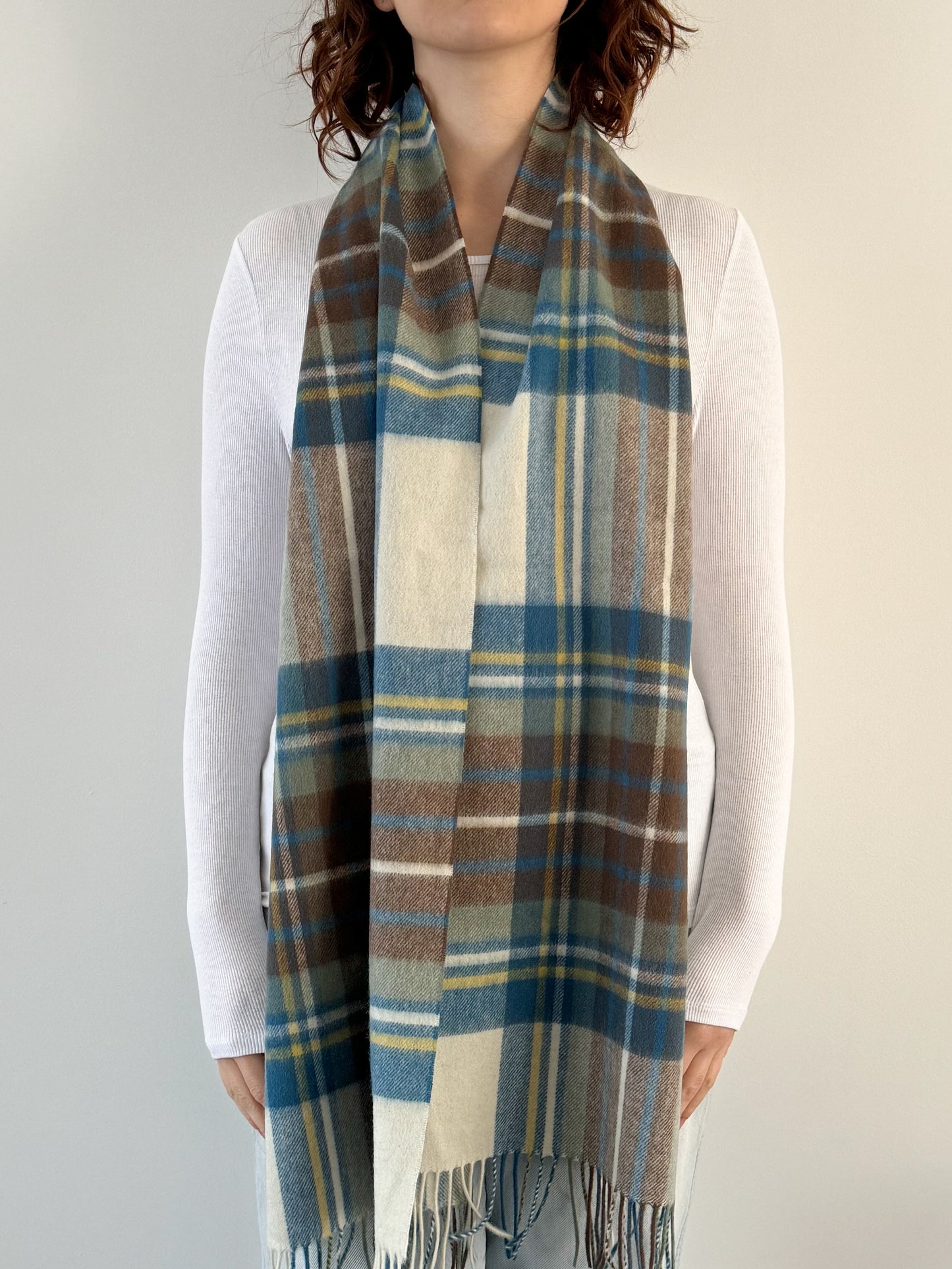 Stewart Muted Blue - Scottish Tartan Lambswool Wide Scarf