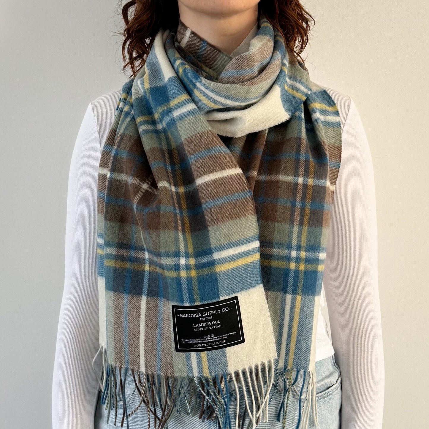 Stewart Muted Blue - Scottish Tartan Lambswool Wide Scarf