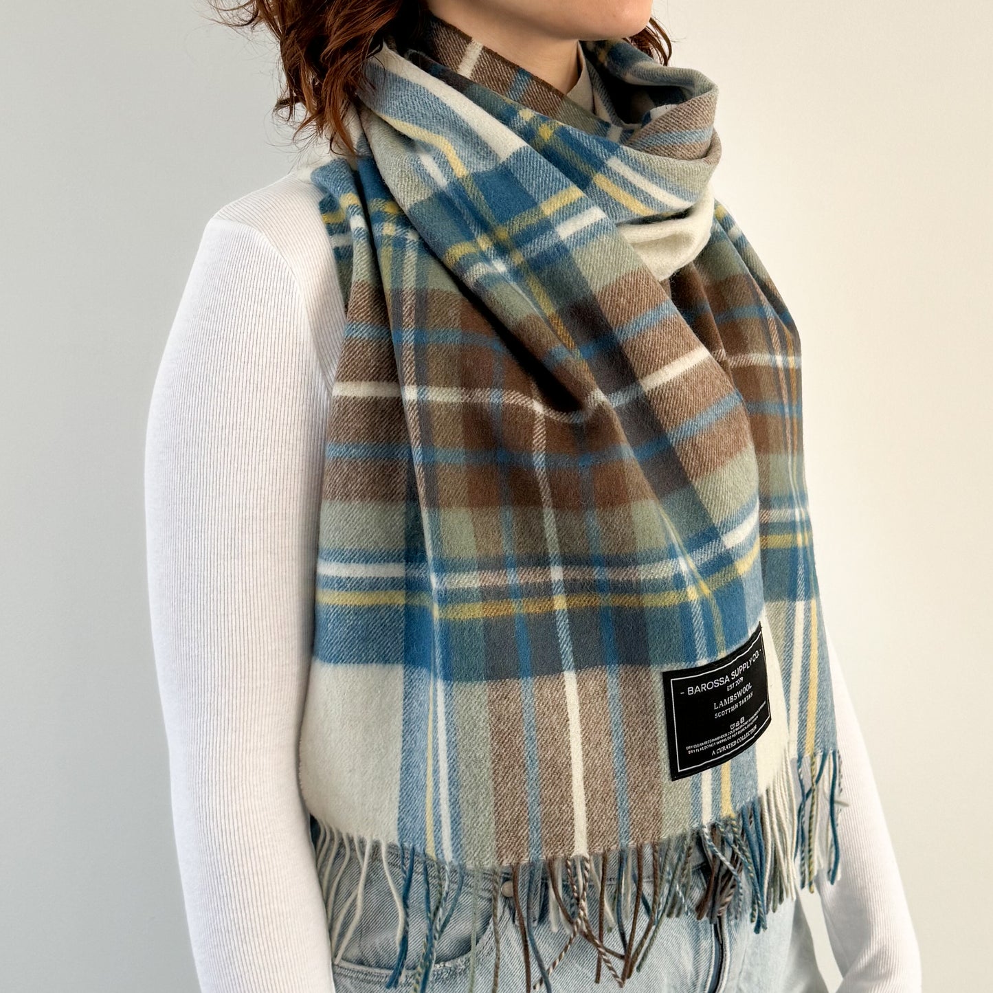 Stewart Muted Blue - Scottish Tartan Lambswool Wide Scarf